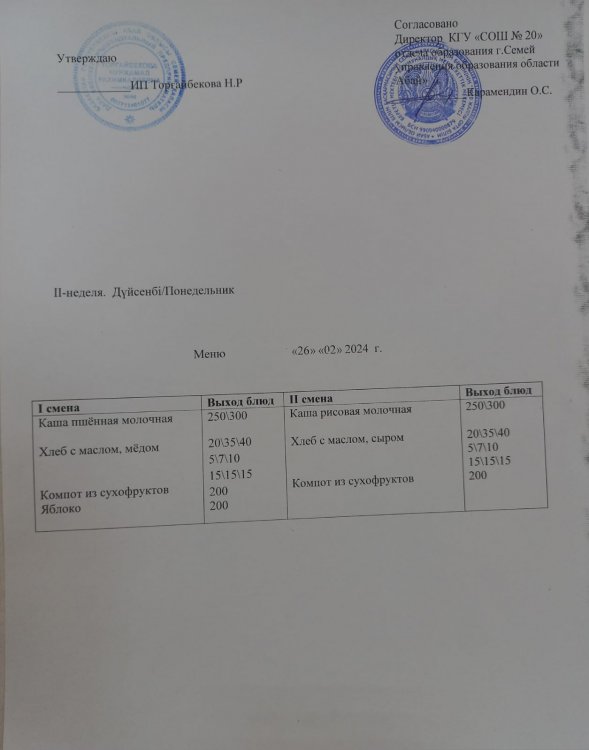 Меню на 26 февраля 2024 года
